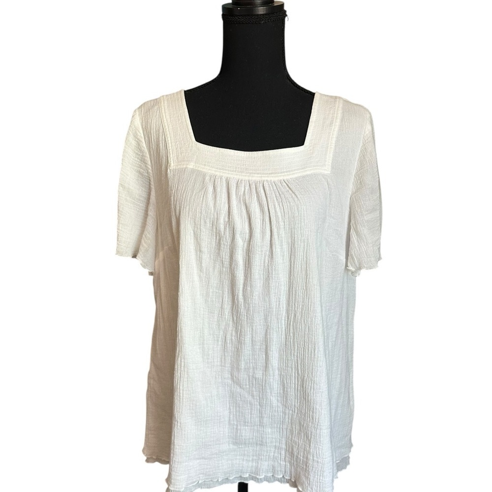 Soft Surroundings White Cotton Crepe Top Square Neck Lined Sz M